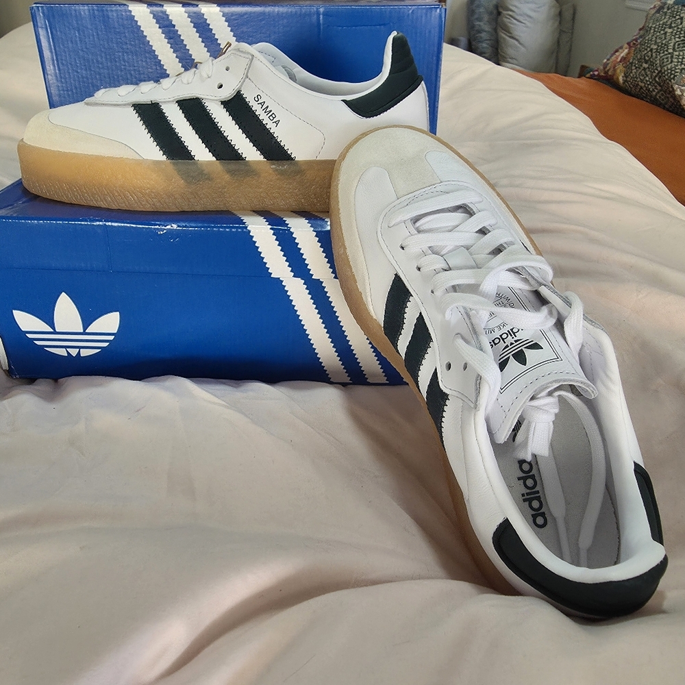 Adidas Samba White Green Sneakers with Gum Sole